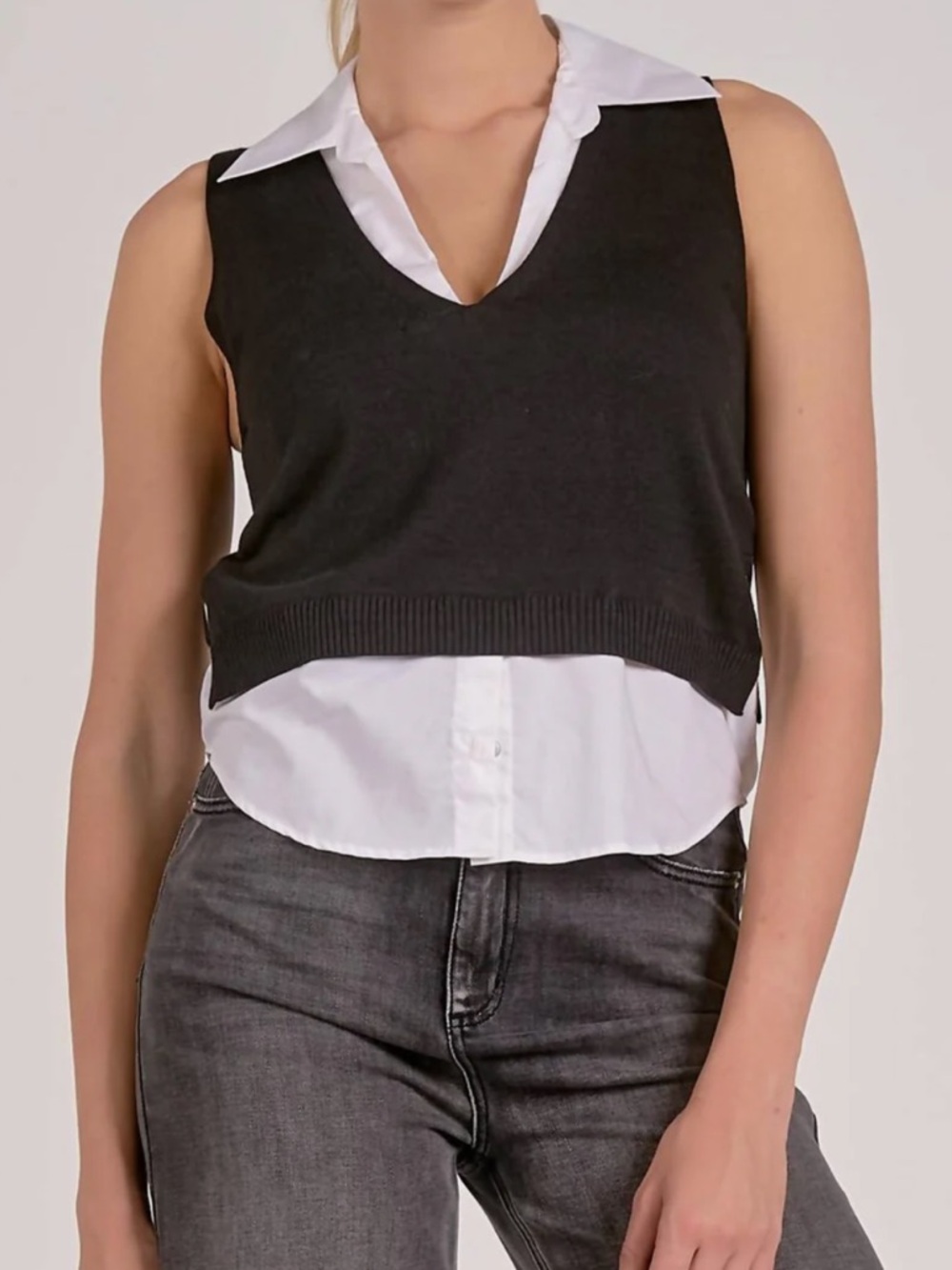 Elan Collared Knit Top In black